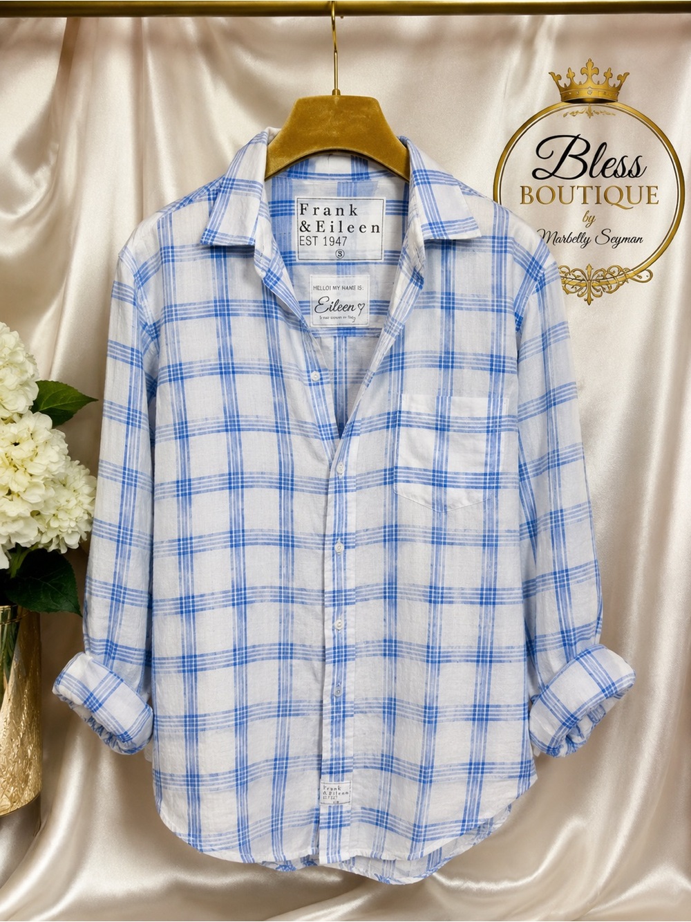 Frank & Eileen Eileen Blue Plaid Cotton Tencel Button Up Shirt S